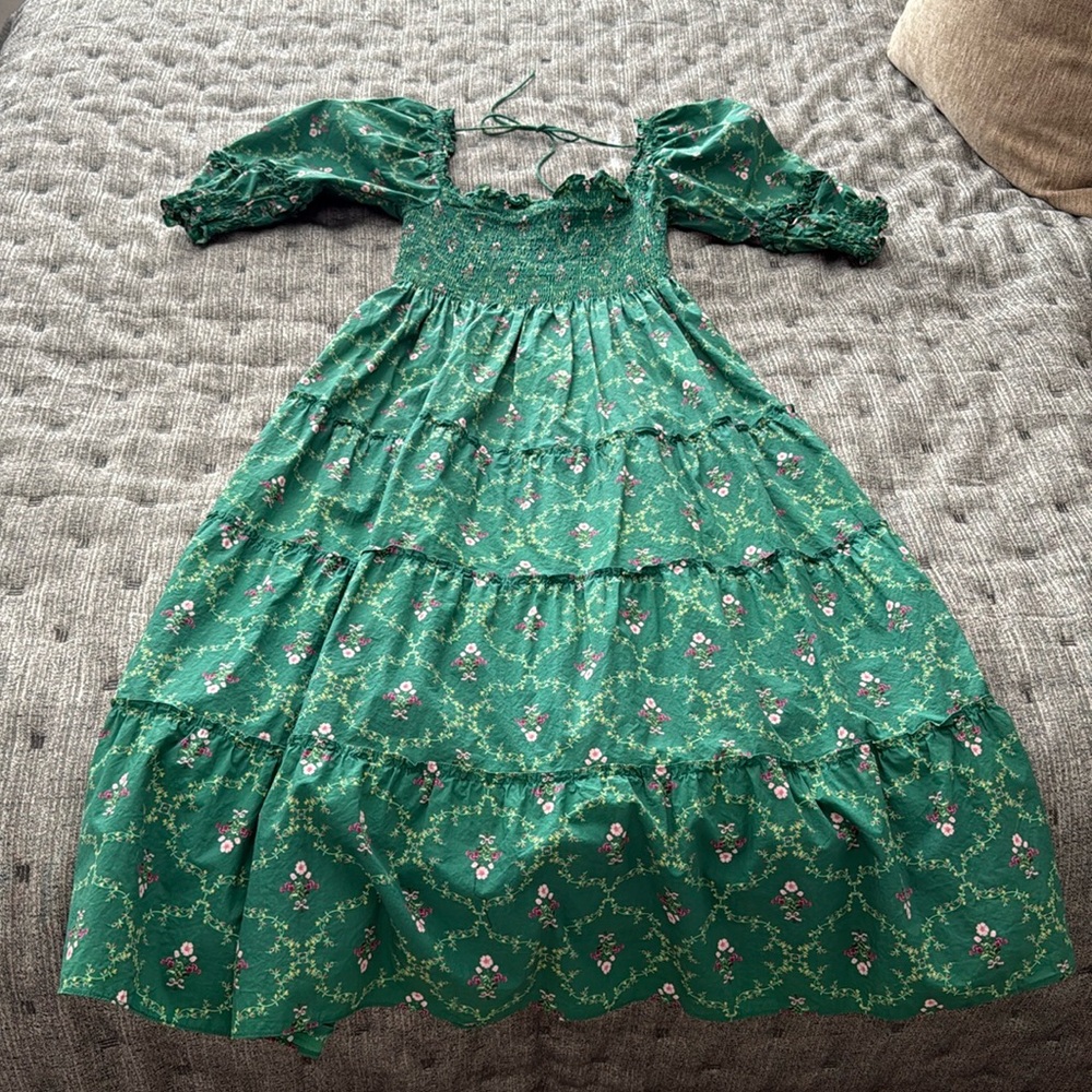 Hill House Nesli Nap Dress emerald trellis